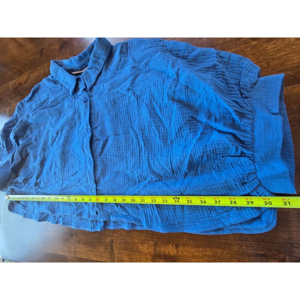 Talulah Blue 100% Cotton Gauze Cropped Button Up Top Flowy Boxy Shirt Size L - Picture 5 of 8